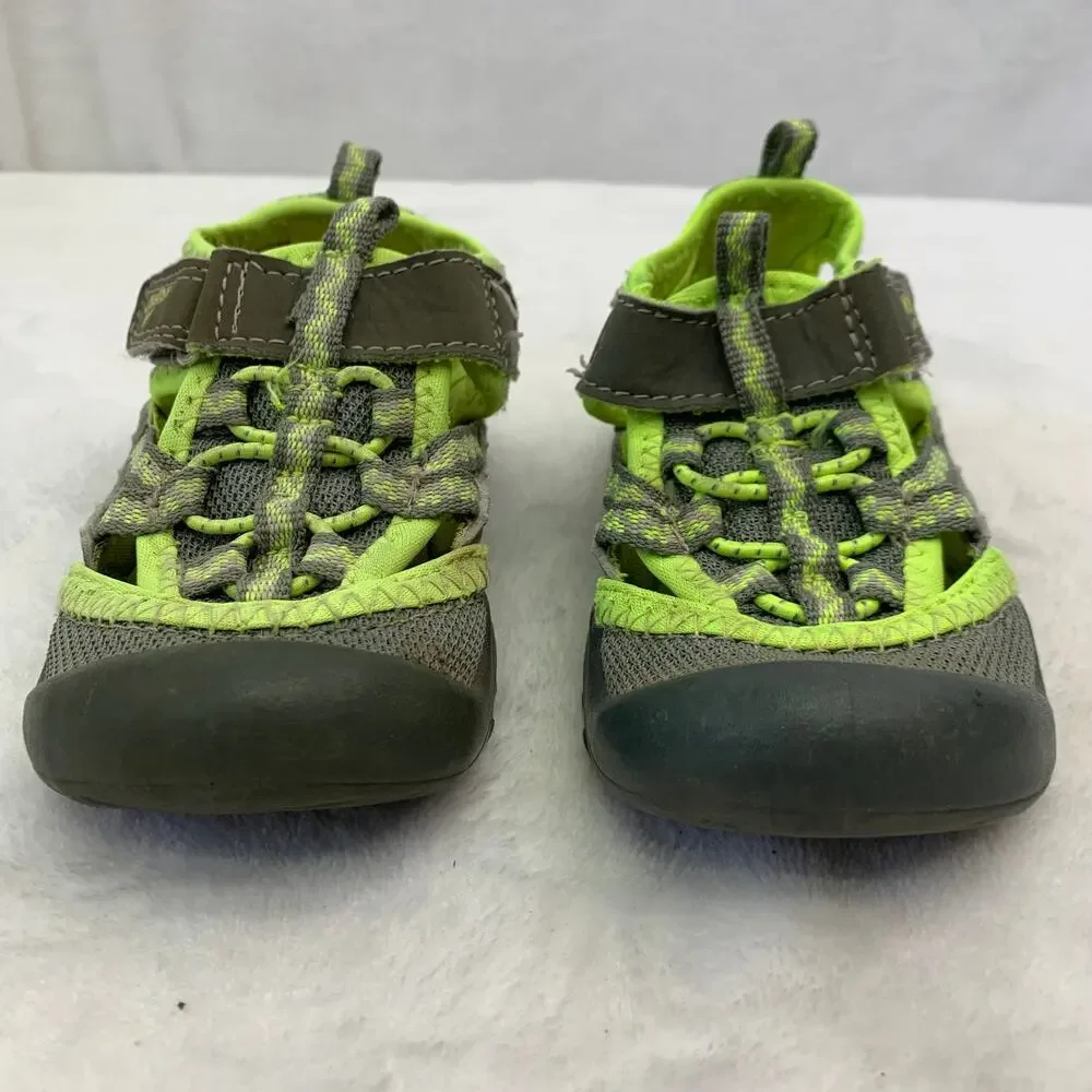 Osh Kosh B'Gosh Hax Boys Sz 7 BumpToe Water Sandals Shoes Gray Neon Green Hiking